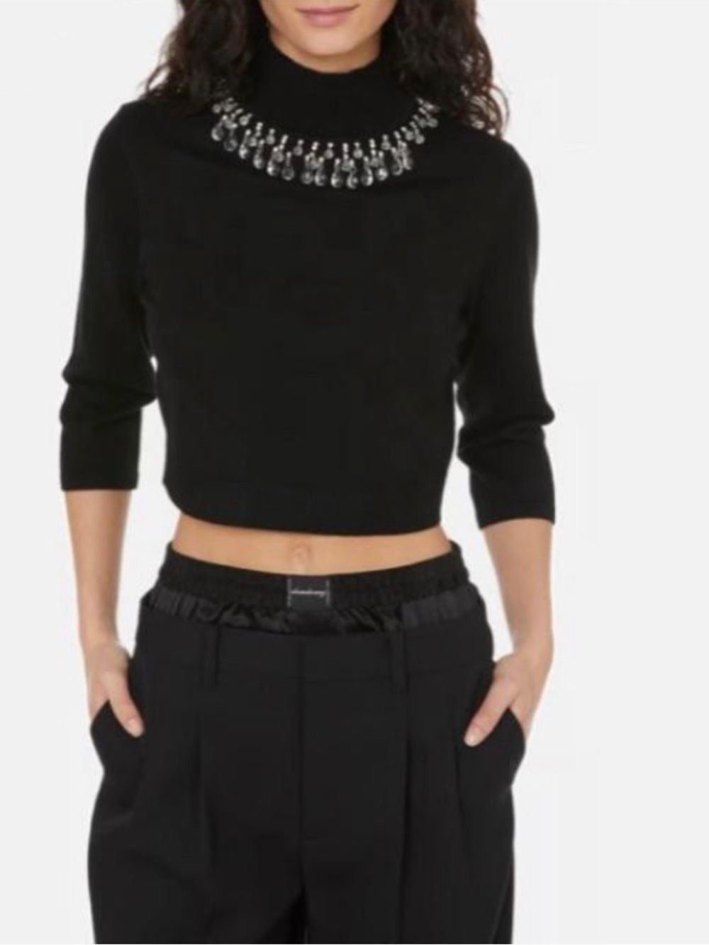 Zimmermann Cropped crystal-embellished wool turtleneck sweater size 0/us size 4